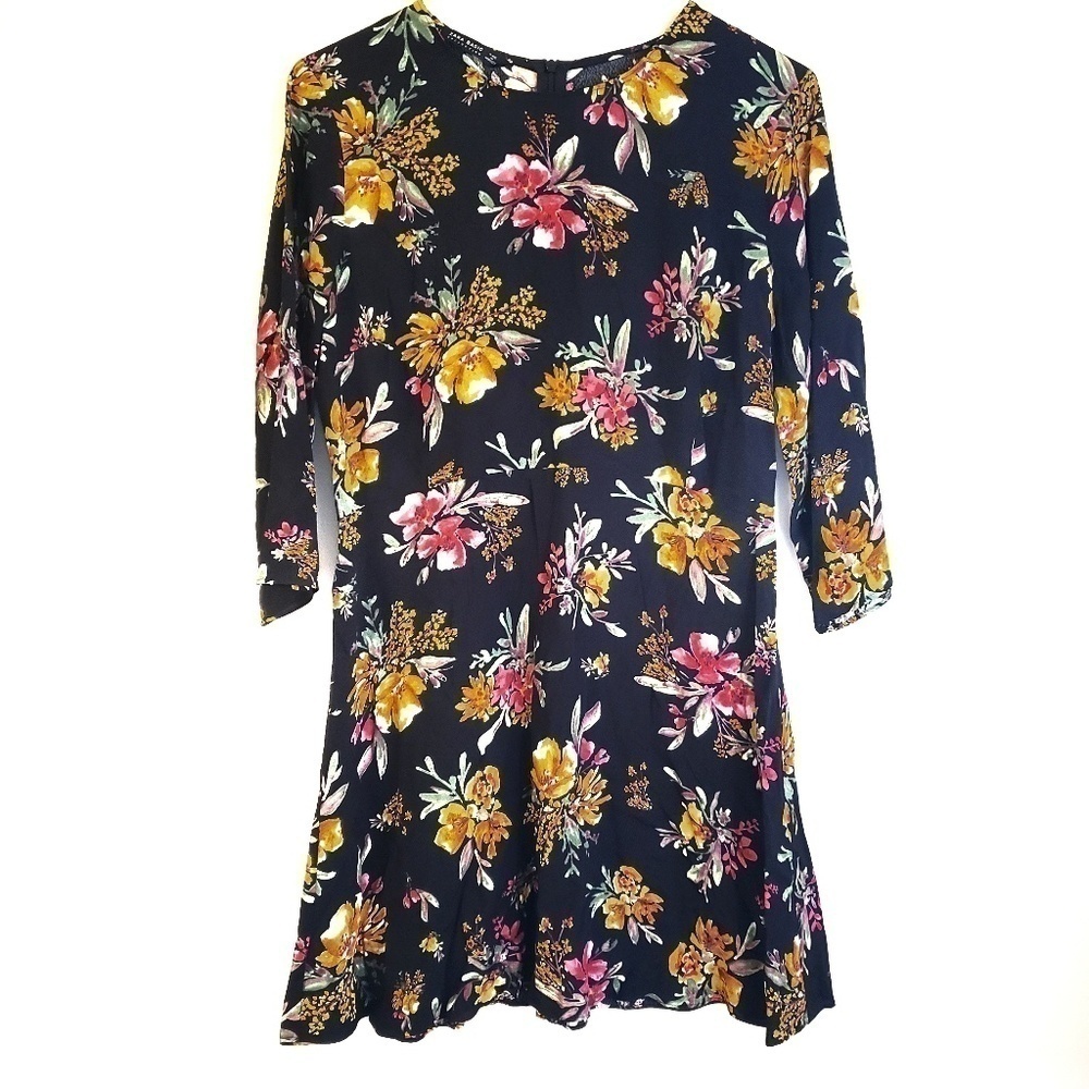 Zara Basic Floral Print 3/4 Sleeve Mini Dress